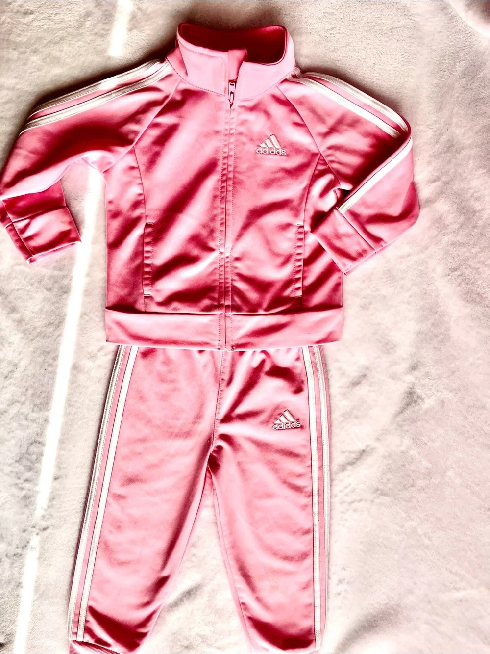 Adidas Toddler Pink 2-Piece Track Set with White Stripe Trim -2T